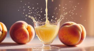 Peach juice being poured into a glass photo