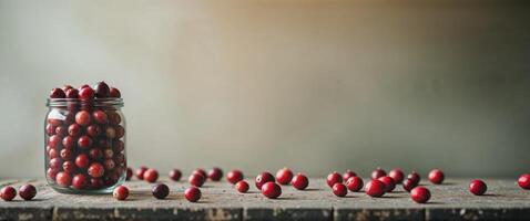 Cranberries in a jar on a wooden table photo