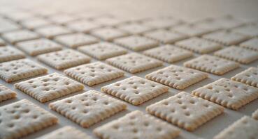A close up of crackers on a table photo