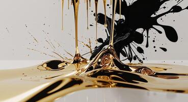 Golden Elegance With Dripping Surfaces And Ink photo