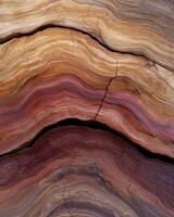 Abstract cross section of a tree trunk showing growth rings and cracks photo
