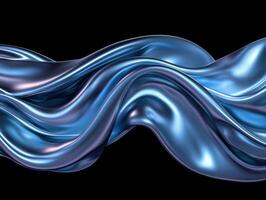 Abstract blue iridescent flowing fabric on a black background photo
