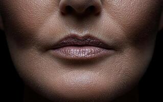 Close up of womans face showing skin texture and lips photo