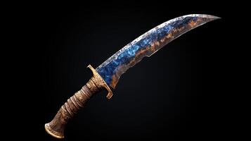 A decorative dagger with a blue and gold blade photo