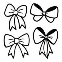 Black silhouette bow set. Collection bow designs in various styles and shapes, perfect for festive decorations. vector