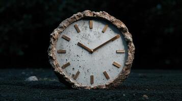 Stone clock showing the time in a dark environment photo
