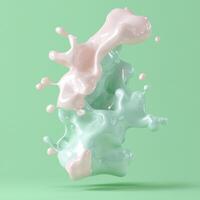 Pastel colored liquid splash on a green background photo