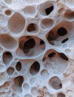 Porous rock formation with many holes and intricate patterns photo