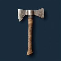 A double bladed axe with a wooden handle on a blue background photo
