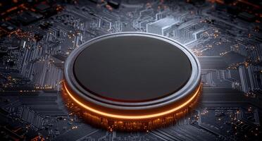 Close up of a modern computer processor on a circuit board. photo