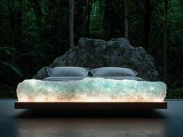 A crystal bed in a forest setting photo