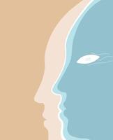 Abstract simple poster. Profile silhouette face in the form of a seashore, beach, water. vector