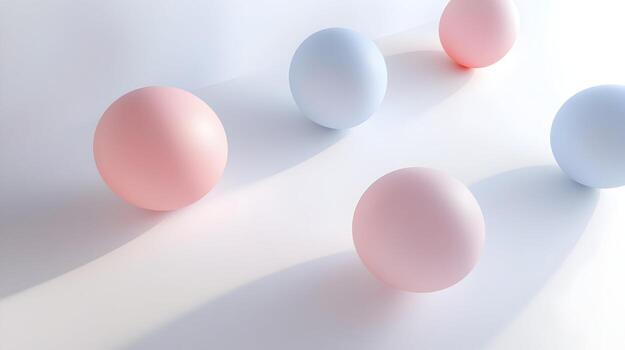 Pastel Spheres on White Surface creating shadows in a minimalistic style image photo