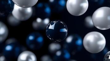 Abstract 3D spheres in blue and white hover against a dark background display photo