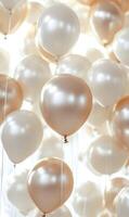 Elegant Celebration, A Floating Ensemble of White and Gold Balloons Creating Festive Mood photo