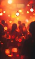 Vibrant nightlife atmosphere with blurred people and glowing lights creating a warm scene photo