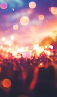 Enchanting Atmosphere, Abstract Crowd Silhouettes Bathed in Dreamy Bokeh Light Effects photo