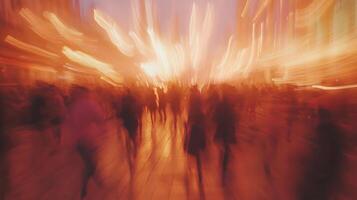 Abstract Crowd Movement, Capturing the Energetic Blur of Urban Life at Night photo