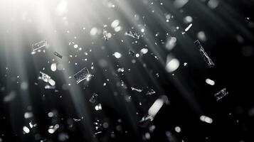 Elegant Abstract Black and White Image with Sparkling Particles and Light Rays photo