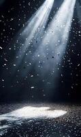Spotlight shining on a dark stage with falling confetti, a festive and dynamic atmosphere photo