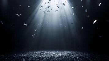 A captivating spotlight illuminates falling confetti, creating an atmosphere of celebration photo