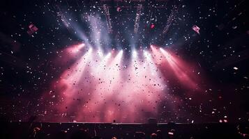 Captivating performance illuminated by mesmerizing lights and falling confetti during a concert photo