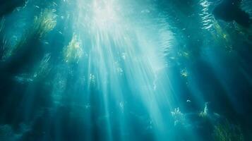 Sunlight piercing through the tranquil depths of the ocean creating ethereal scenery photo