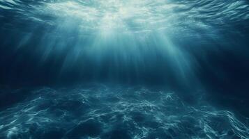 Serene underwater scene with sunlight filtering through the ocean surface, creating depth photo