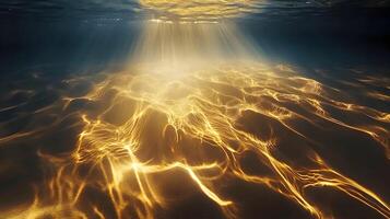 Underwater Sunlight Creating Patterns on the Ocean Floor, Light Rays, and Reflections photo