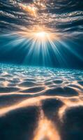 Underwater Sunlight, Rays of Light Penetrating the Ocean's Surface and Illuminating the Seabed photo