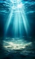 Spectacular sunlight beams penetrate underwater, creating a mesmerizing spectacle of light photo