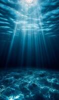Underwater Sunlight Illuminating the Ocean Floor, Creating a Serene and Dreamlike Atmosphere photo