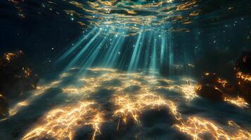 Underwater spectacle of light rays filtering through the water's surface scenery photo