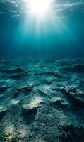 Underwater Tranquility, Sunlight Filtering Through the Azure Depths of Ocean Floor photo