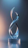 Elegant glass sculpture in an abstract design with smooth flowing curves and refraction photo