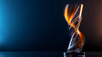 A Stunning Glass Trophy with a Swirling Design and Dynamic Lighting Emphasizing Elegance photo