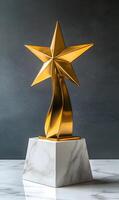Golden Star Trophy on Marble Base Symbolizing Success and Achievement with Elegance photo
