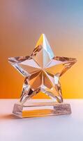 Elegant crystal star trophy gleaming on a gradient backdrop celebrating success recognition photo
