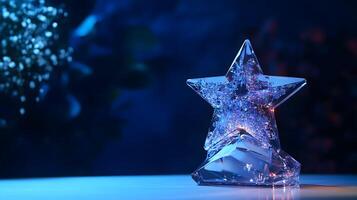 Captivating crystal star with shimmering textures against a mesmerizing dark background photo
