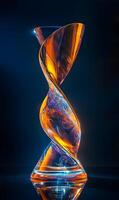 Abstract golden luminous glass shape against a dark backdrop creating a mysterious effect photo