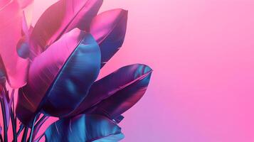 Exotic foliage in neon lights on a pink background adds an element of vibrant color photo