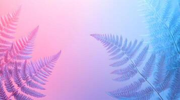 Gradient background with fern leaves in neon colors, a captivating blend of nature and technology photo