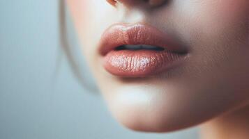 Close-up captures the allure of luscious lips with a subtle sheen and texture photo