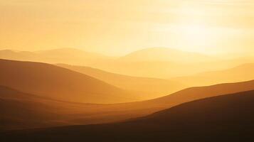 Golden layers of rolling hills at sunset create a stunning serene landscape scene photo
