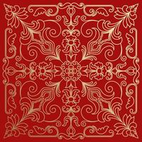 Golden Mandala Design Abstract Lines on Red for Carpet and Mat Patterns vector
