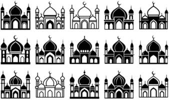 Intricate Islamic Mosque Outline with Geometric Patterns vector
