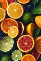 Colorful citrus fruits creating a vibrant and refreshing background photo