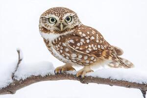 Spotted Owl Perching on Snow-Covered Branch photo