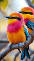 Vibrant Rainbow Birds Perched on Branch photo