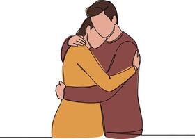 Embracing couple in warm colors showcasing intimacy and connection in a minimal flat illustration vector